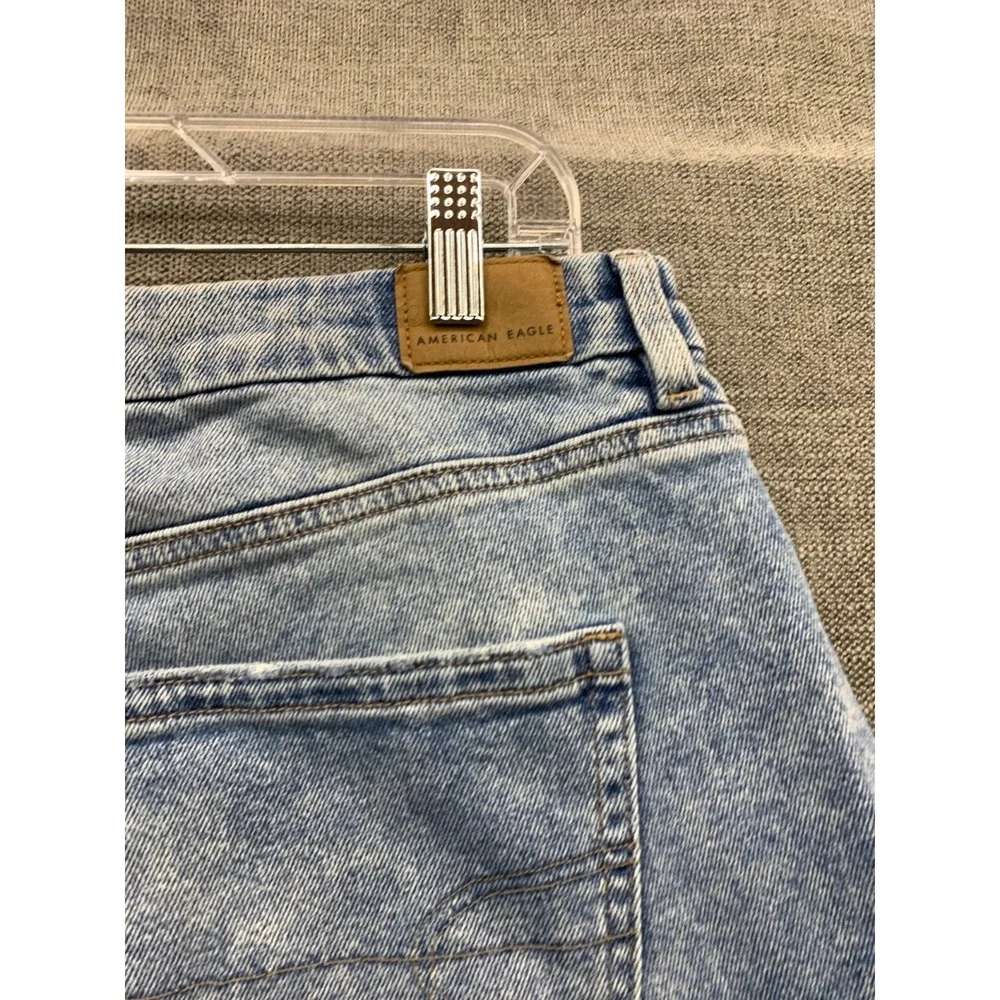 American Eagle Outfitters Curvy Mom Jeans Women 16 Blue Denim Stretch Distressed